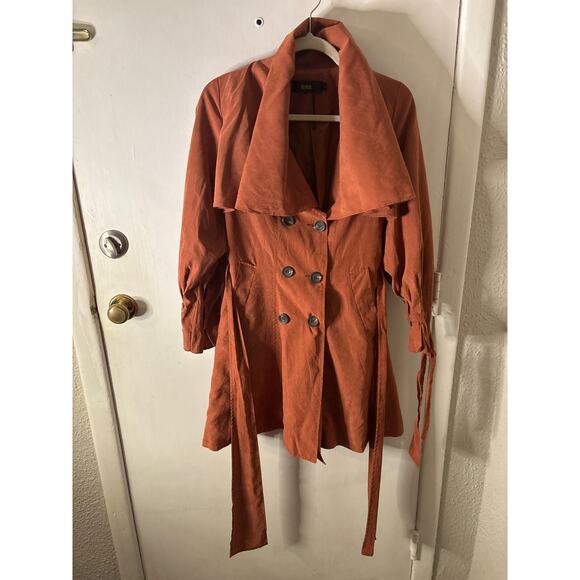 Brown Double Breasted Capelet Trench Coat S NEW Classic Retro Glam Preppy Retro - Picture 6 of 11